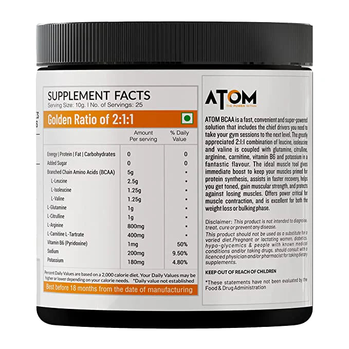 ATOM BCAA 250g with L-arginine, L-Carnitine, L-Citrulline